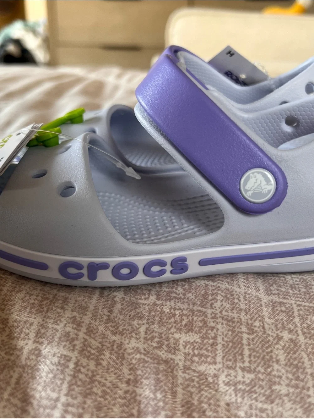 CROCS Kids Bayaband Sandal in White and Lavender